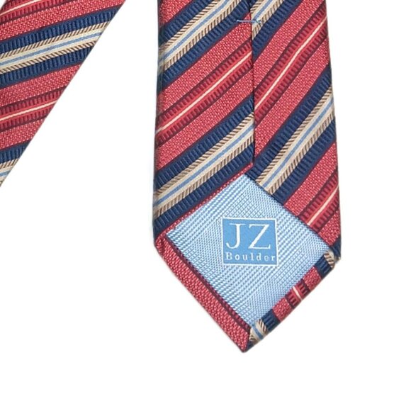 JZ Richards Silk Repp Tie Men’s Long 62” Red Navy Stripe JZ Boulder Classic New - Picture 5 of 5